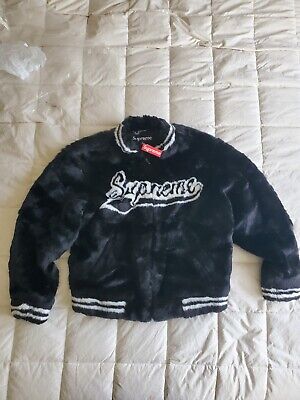 SUPREME Faux Fur Varsity Jacket BLACK M SS20 Medium NEW | eBay