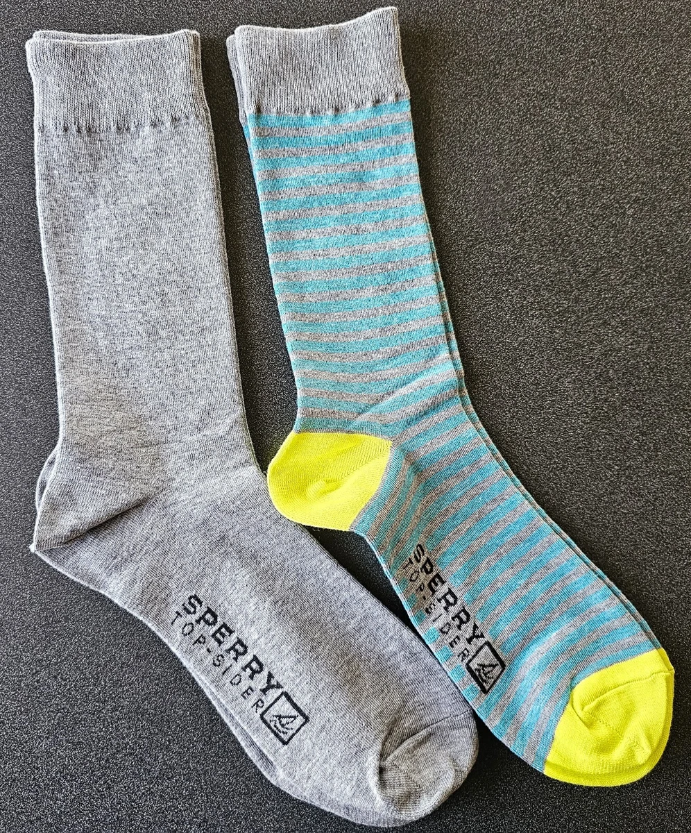 Sperry Top Sider Dress Socks 2 Pair Size 6 12 Grey and Grey Blue Striped