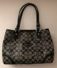 Coach Peyton Shopper Carryall F18923 Black  Gray Canvas  Patent Leather Trim