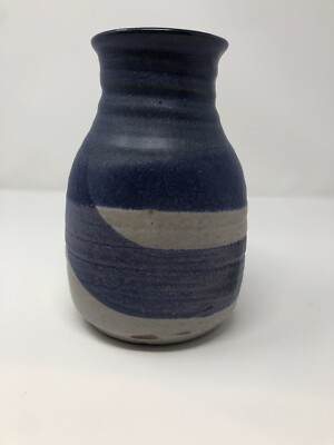 Vintage Handarbeit Studiokeramik Vase Steinzeug Wirbel blau Design