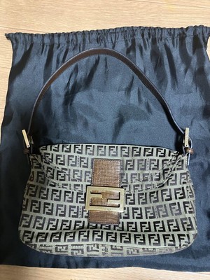 Fendi Mamma Bucket One Shoulder Bag Brown Canvas Leather Zucchino 