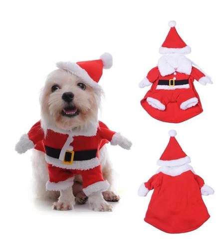 Pet Dog Christmas Costumes Suit  Coat Santa Claus Xmas Apparel 12" neck