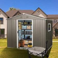 8x6 FT Metal Outdoor Storage Shed Garden Tool Shed w/Metal Floor Base & Window