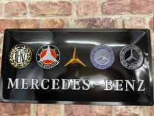 Mercedes Benz Logo's Embossed Metal Sign. Large Long, Home, Bar, Mancave, Shop