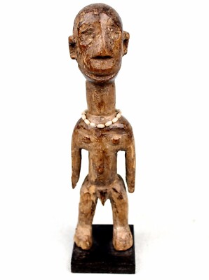 African Art Fon Statue - Ancient Wooden Fetish on Base - 20.5 Cms