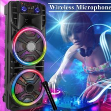 Portable Dual 12  Subwoofer Bluetooth Speaker Heavy Bass Party DJ System Mic AUX
