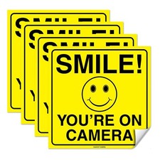  Set of 4 Smile You're On Camera Sticker - 6" x 6" - Durable Self Adhesive 4...