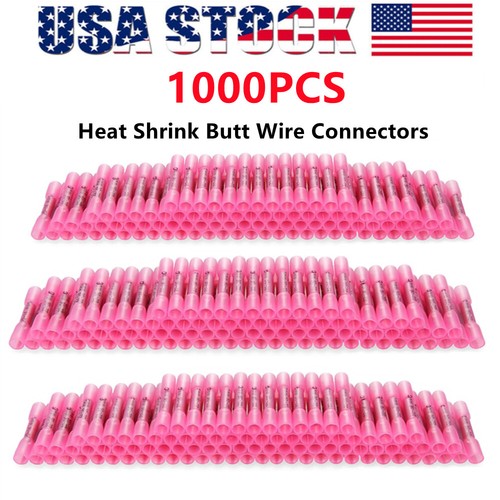 1000PCS 22-16 AWG Heat Shrink Butt Wire Connectors Waterproof Crimp Terminals US - Picture 1 of 11