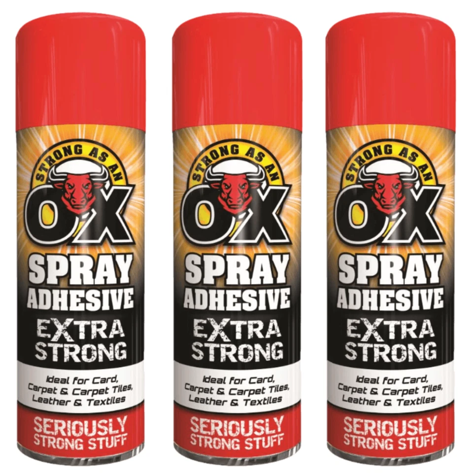 3x Extra Strong As An Ox Spray Adhesive Glue Carpet Tile Craft Fabric Card 500ML
