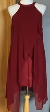 Women’s Chiffon Halter Neck Dress Sz M Red Overlap Asymmetrical Hem Peasant Club