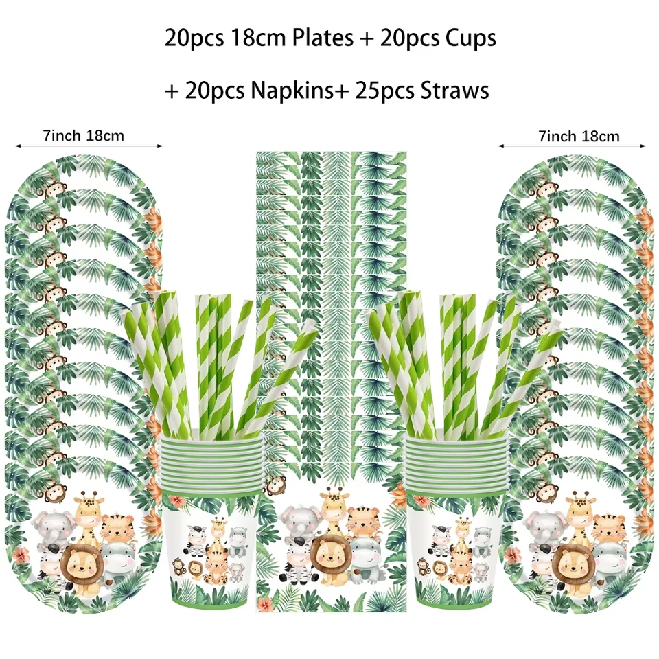 Jungle Birthday Disposable Tableware Wild One Paper Plates Cups Napkins Tableclo - image 3 of 4