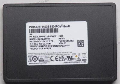 Samsung PM9A3 960GB SSD PCI-E Gen4 x4 NVMe 2.5'' U.2 MZ-QL29600 4.0