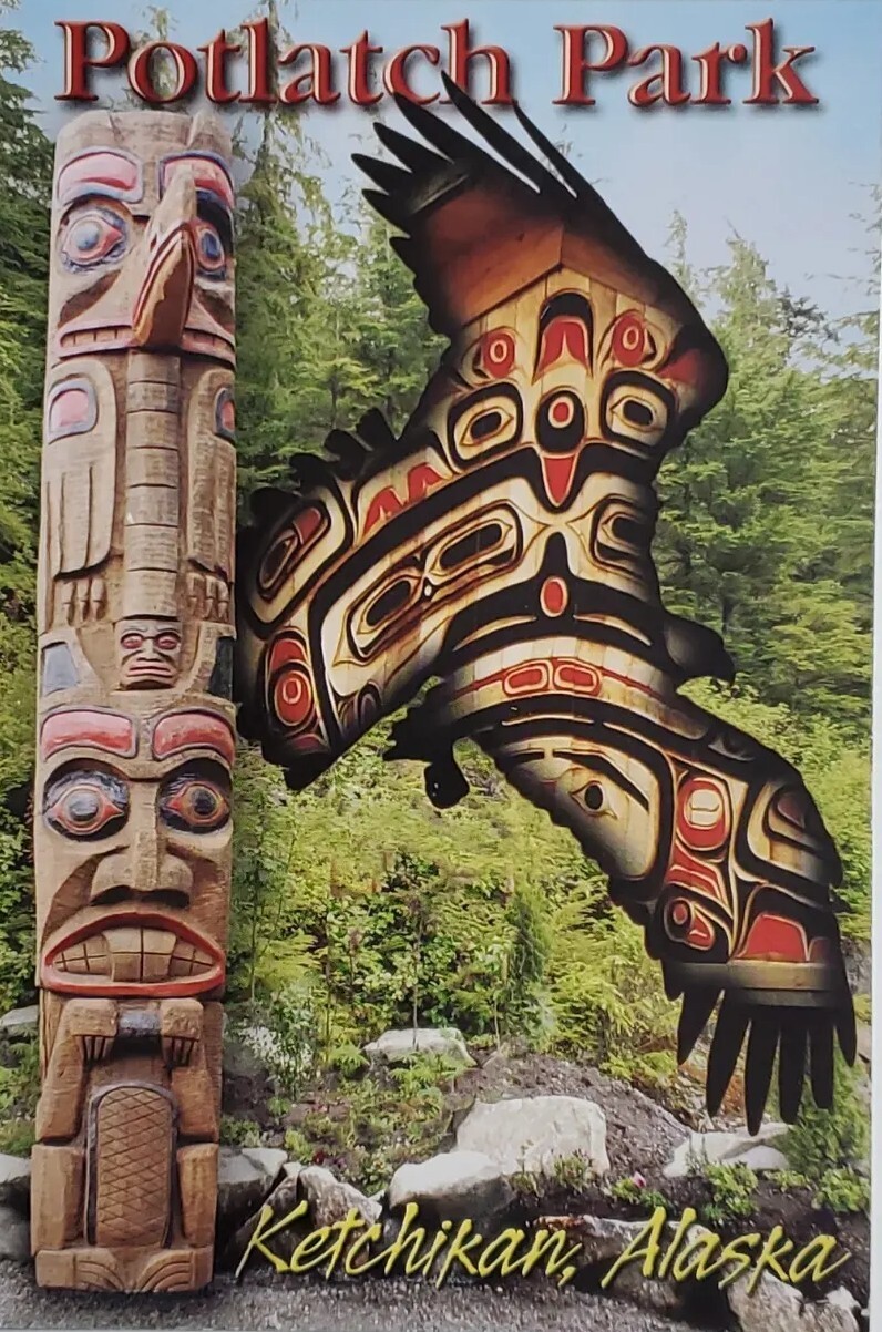Postcard Potlatch Park Ketchikan Alaska USA Native Village Totem Pole