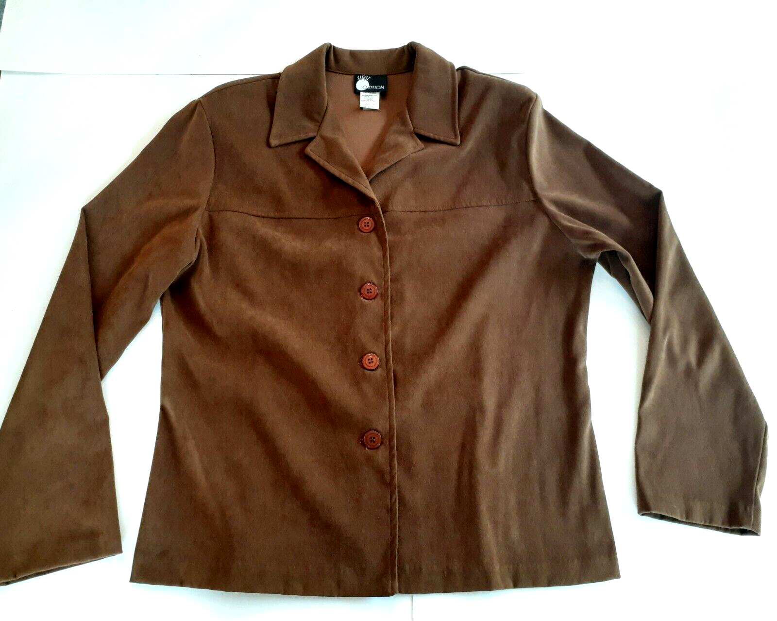 Vintage Women's Blazer Jacket Sz L Caramel Brown Brushed Suede Feel First Option