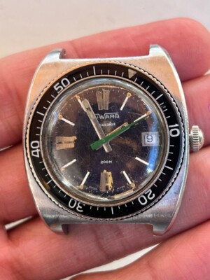 Vintage Diver Watch Duward Aquastar 200M Automatic Men Watch For Parts Or Repair