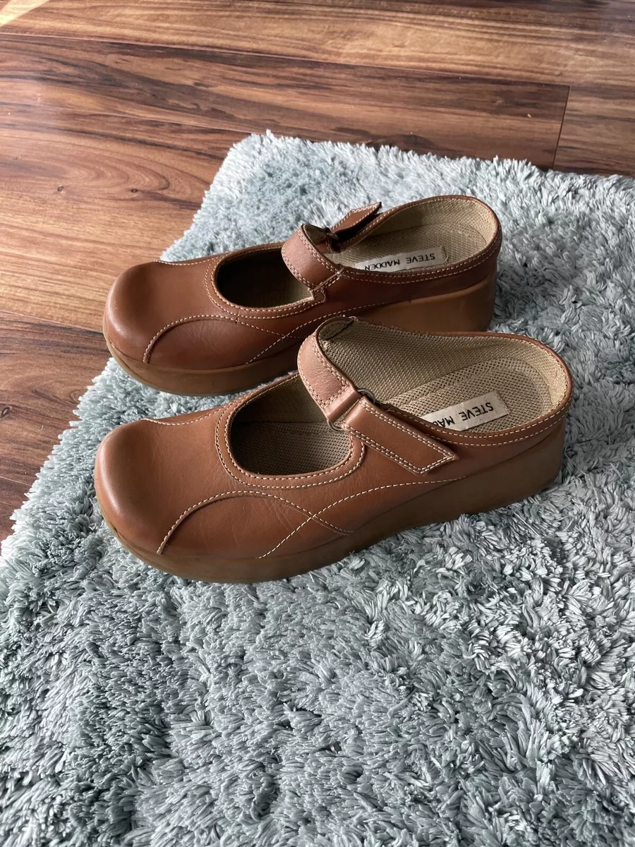 vintage steve platform mules mary jane open leather brown 7.5 90s | eBay