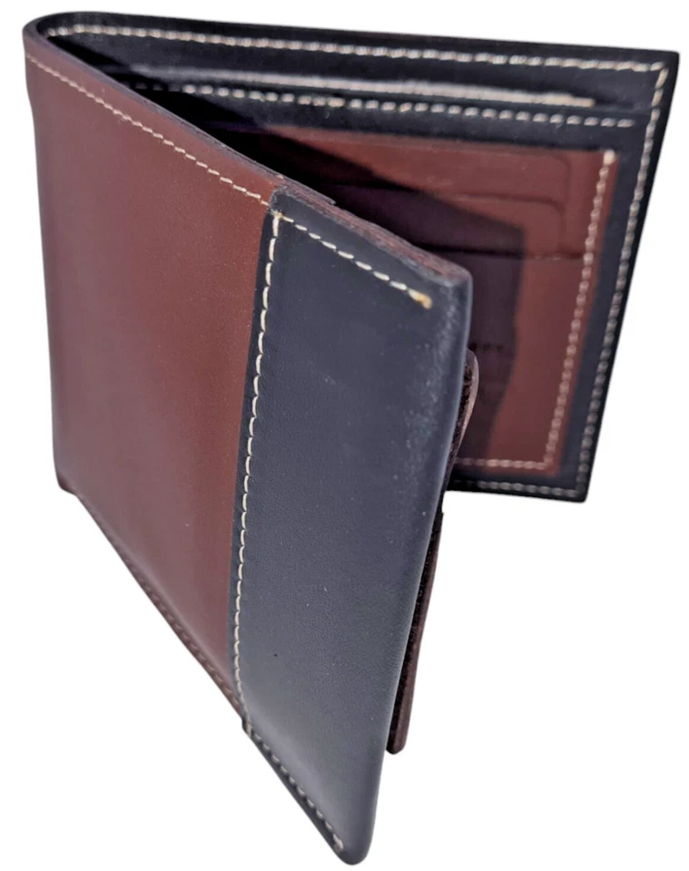 Men's Premium Cow Grain Leather Handmade Wallet, Color: Brown-Black, GW102 - Image 3 of 4
