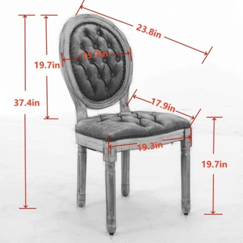 Juego de 2 sillas de comedor tapizadas de cuero PU de madera maciza estilo francés verde oliva Foto 2 de 4