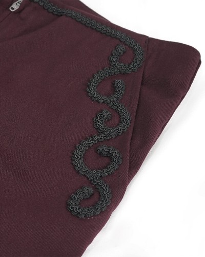 Devil Fashion Mens Gothic Steampunk Formal Dress Pants Trousers Wine Red Black - 第 8/12 張圖片
