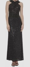 Eliza J Women's Black Sequined Crossover-Neck Gown Dress Size 12