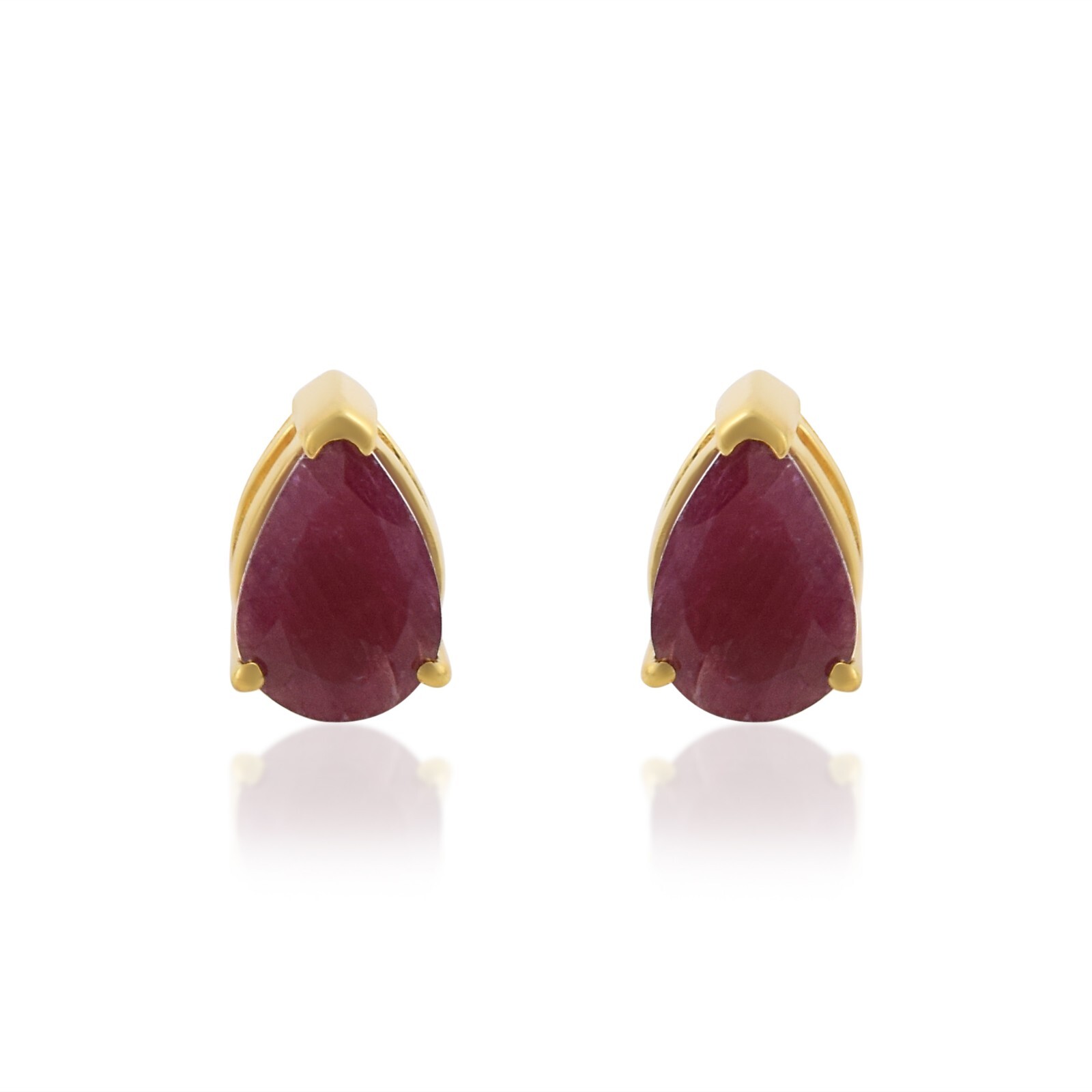 Boucles D'oreilles Clous En Grenat Rouge Plaqué Or Jaune - Neuves Avec étiquettes Rose-Mimosa