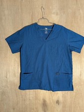 dagacci medical scrub top size L v-neck short sleeve front pocket blue