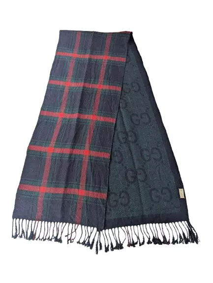 Foulard Gucci GG monogramme à carreaux cachemire multicolore fabriqué en Italie.