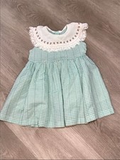 Vtg Child  s Dress Gingham Lace Collar Tie Handmade Netting Girls