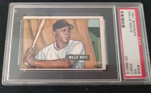1951 Bowman Baseball # 305 Willie Mays Rookie Card PSA 3 VG (MC) New York Giants