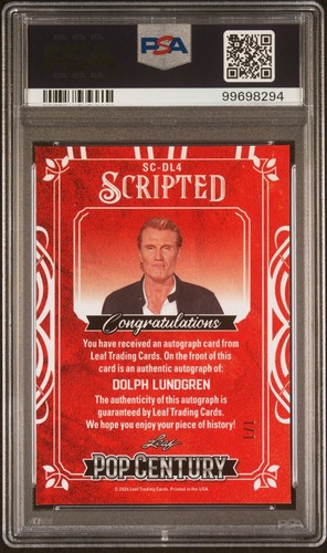 2024 Leaf Pop Century Dolph Lundgren Auto 1/1 Scripted Green PSA 9 Highest Rated - Picture 2 of 4