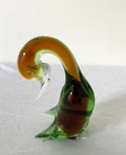 Murano Glass Goose DUCK - Vintage MCM -  1960's - 5.25" - BENT NECK BROWN GREEN