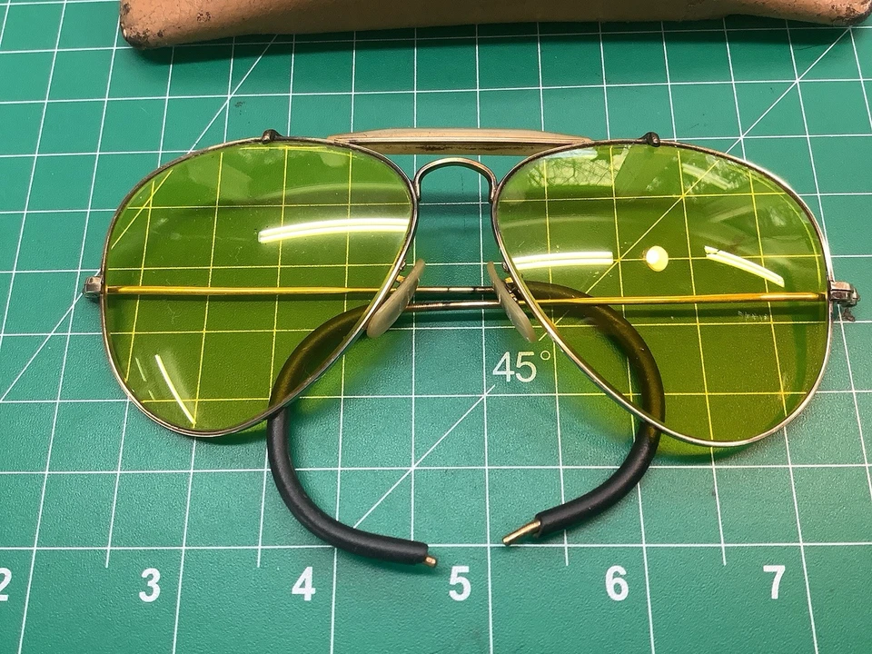 Vtg WW2 Era 40s Bausch & Lomb RAY-BAN Shooting Glasses GOLD 1/10 12KT GF & Case - Image 2 of 4