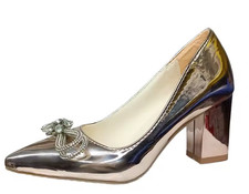 Fashion Bling Champagne 7cm Chunky Heels Pumps Women Shoes Luxury Crystals Sun