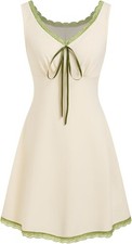 Women's Floral Mini Dress Fruit Sleeveless V Neck Lace Trim Sun
