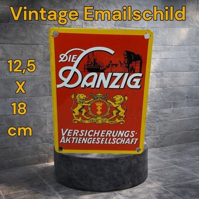 Vintage Alt DIE DANZIG Versicherungs Emaille Reklame Werbe Schild Enamel Plaque