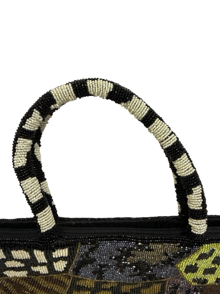 Vintage Beaded Handbag Purse Baguette Purse Animal Print Y2K Zip Closure - Image 4 of 4