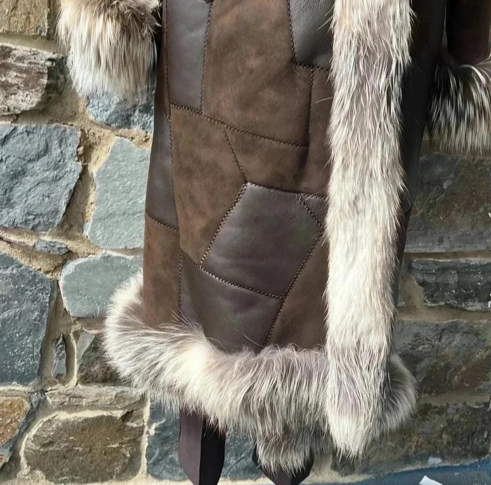 ESCADA Brown Patch Work Lambs Leather Coat With R… - image 7