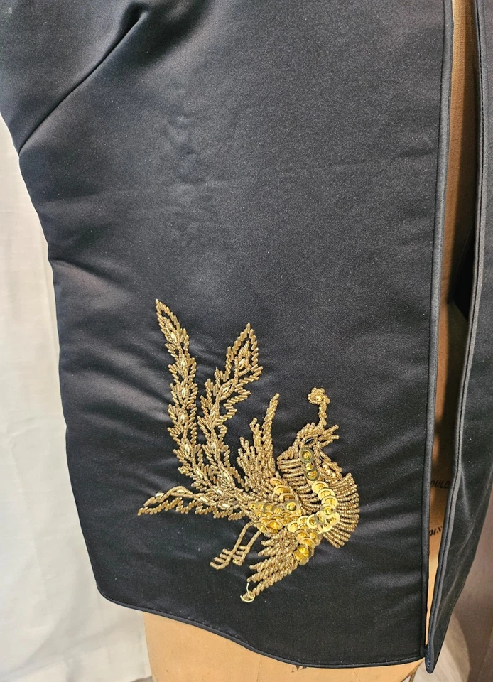 Винтажный черный 100% шелк дракон золото бисером мандарин воротник жилет - Изображение 3 из 4