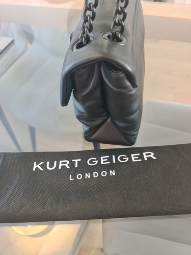 Kurt Geiger Black Leather Kew Crossbody Shoulder All Black Chain Eagle Head - Picture 8 of 20