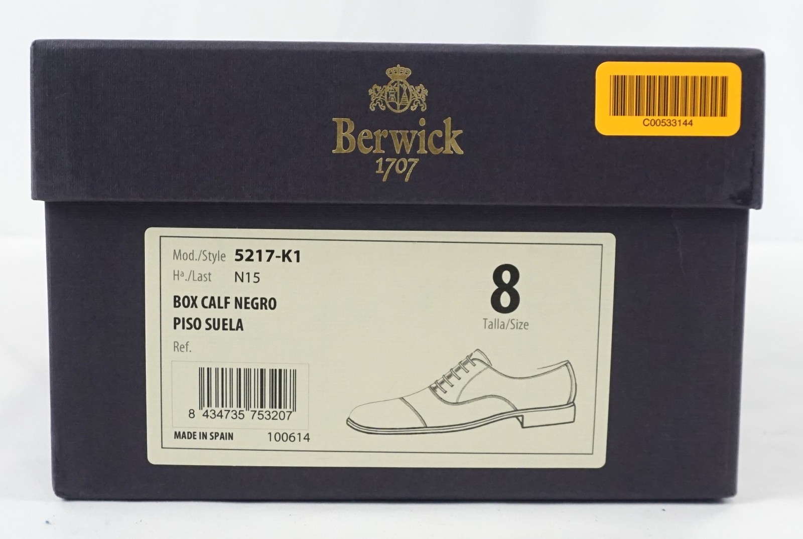 Berwick Box Calf Leather Oxford Dress Shoes in Black Men's Size US 8.5 (5217-K1)