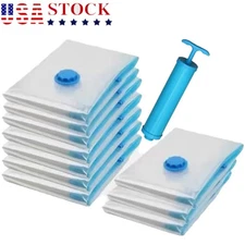 10 x Jumbo Vacuum Storage Bags Bedding Clothes Seal Travel Space Saver w/ Pump