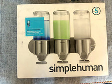 Simplehuman Wall-Mount Triple Shower Dispenser Silver Set of 3 w/ Adhesive Plate