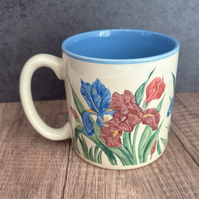 FOB Ceramic Coffee Mug Floral Pattern Blue/White 10 fl oz #669800