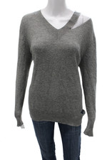 Autumn Cashmere Women Pullover V-Neck 100 Cashmere Gray Long Sleeve Size M