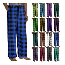 Mens Pyjama Check Bottoms Cotton PJ Pants Loose Plaid Lounge Nightwear Trousers