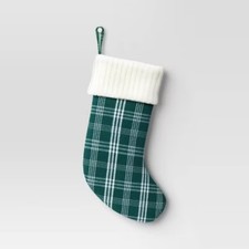 20" Christmas Plaid Stocking with Cuff Green Base - Wondershop  