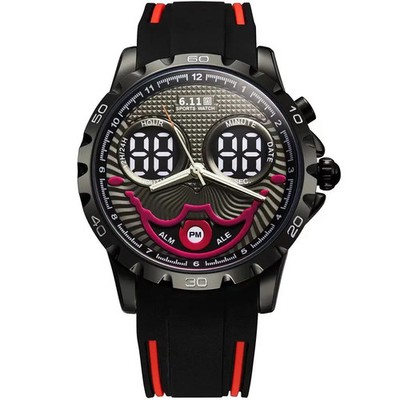 6.11 JOKER Watch with Digital Eyes on a Blach with Blue stripe on Silicone Band