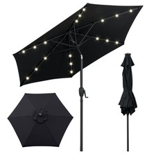 7.5 ft Solar Powered Patio Umbrella w/ LED Lights Push Button Tilt Crank Handle