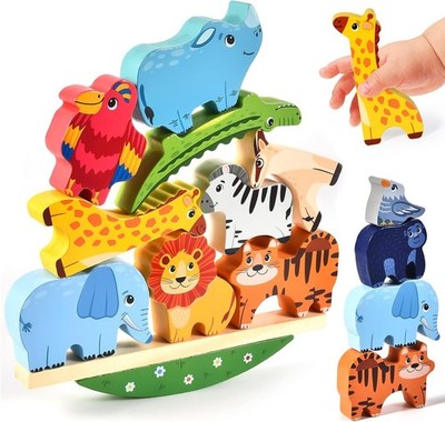 Montessori Holzspielzeug für Kinder ab 2 Jahren - Stapelspiel mit Tieren