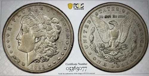1893-CC Morgan Silver Dollar.  PCGS Graded VF30.  Gold Shield.
